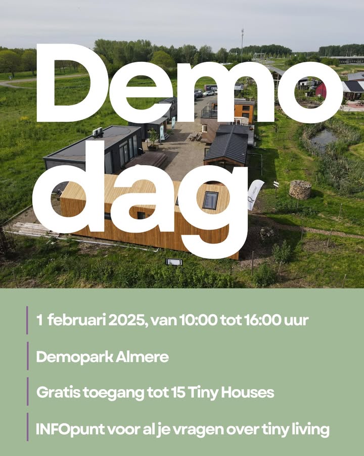 Wil je weten hoe het is om in een Tiny House te wonen? Kom deze zaterdag 1 februari naar de Demodag in het Demopark in Almere…